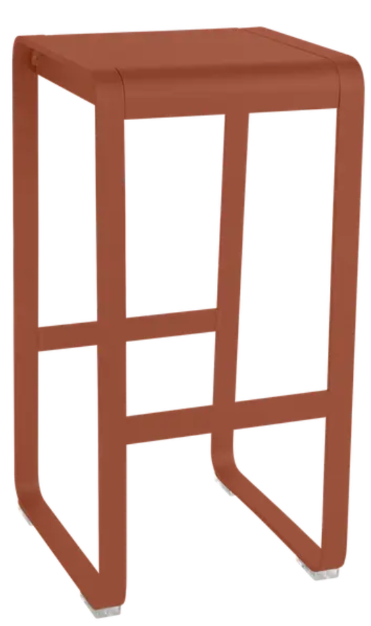 Load image into Gallery viewer, Red Fermob Bellevie high bar stool with a sleek, modern design, suitable for outdoor or indoor use.
