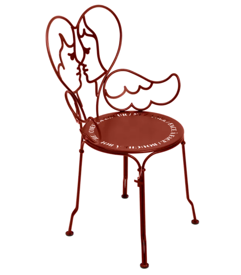 Load image into Gallery viewer, Red Fermob ANGE metal outdoor chair with a sleek design, perfect for garden or patio seating.

