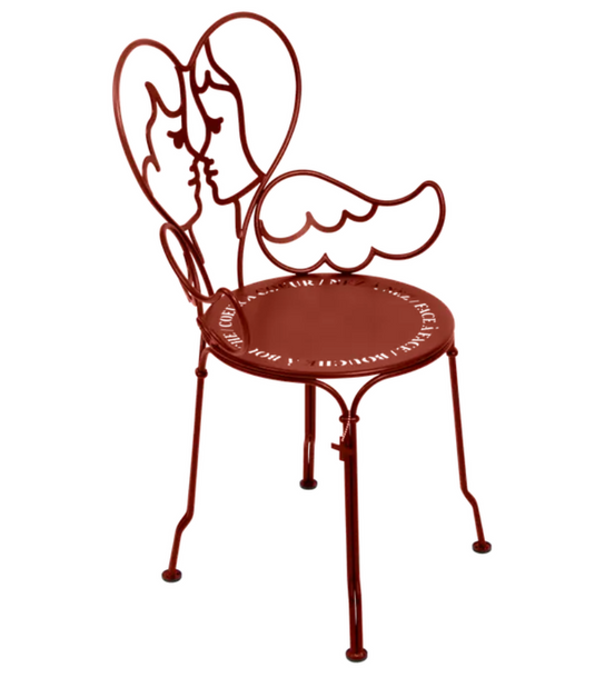 Red Fermob ANGE metal outdoor chair with a sleek design, perfect for garden or patio seating.