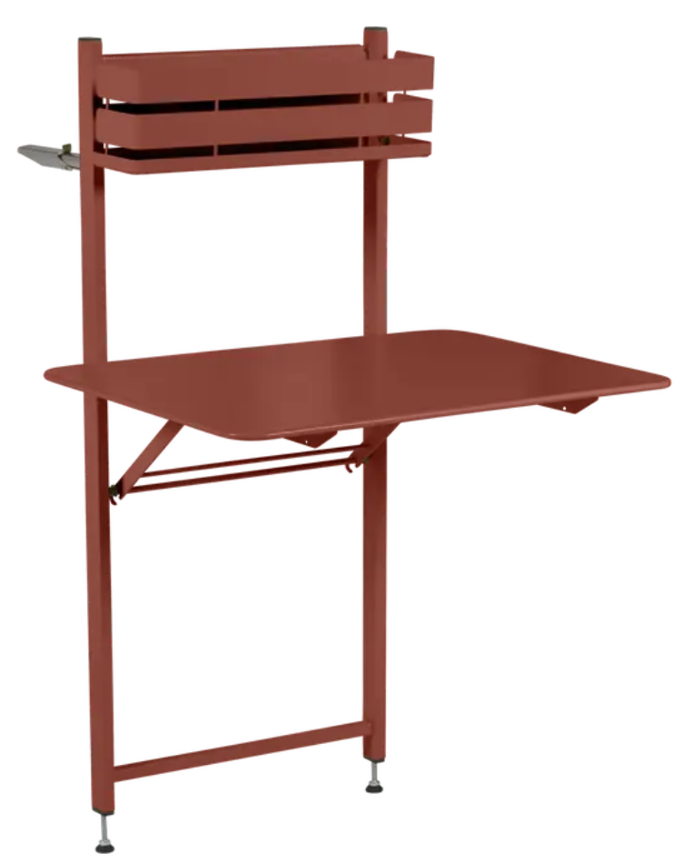 Load image into Gallery viewer, Red Fermob foldable balcony table for outdoor or indoor use, featuring a compact metal design suitable for apartments or hotel rooms.
