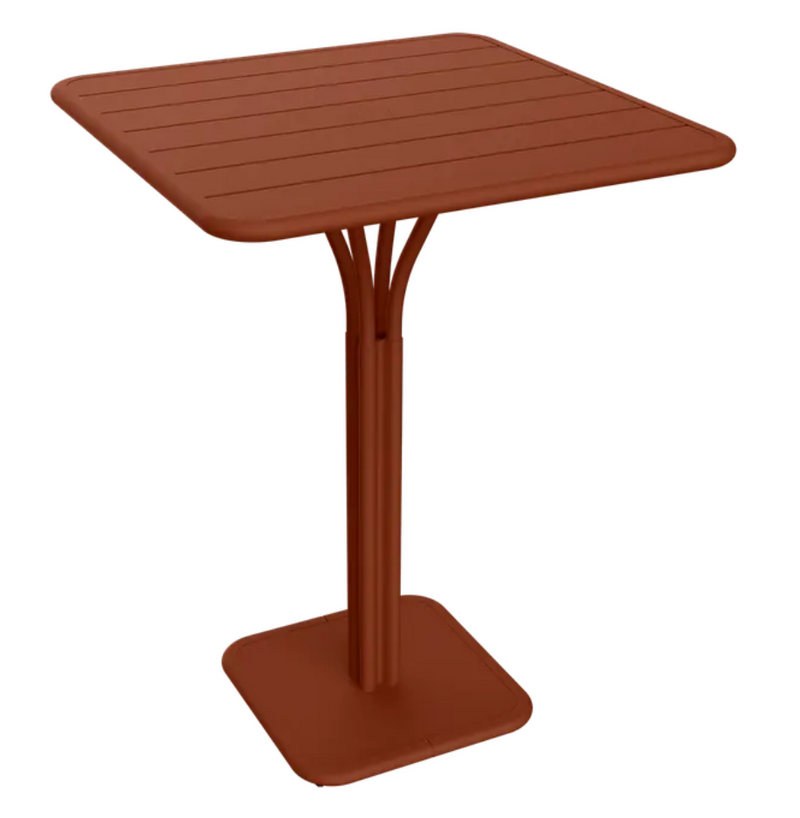 Load image into Gallery viewer, Red ochre Fermob Luxembourg high pedestal metal table, 80x80 cm, outdoor furniture with sturdy metal construction.
