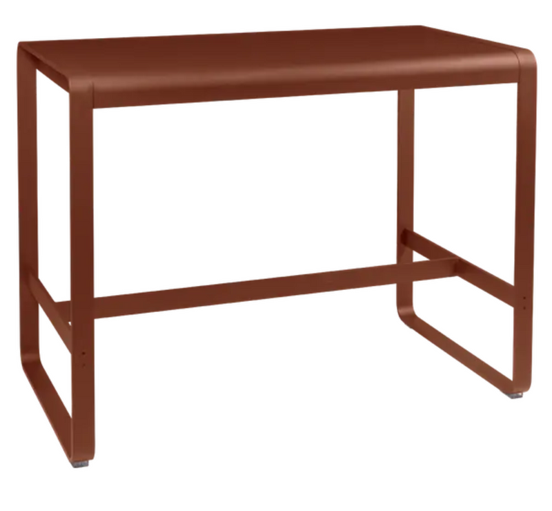 Load image into Gallery viewer, Red Fermob Bellevie high lounge table measuring 140x80 cm, outdoor metal furniture with a sleek, modern design.
