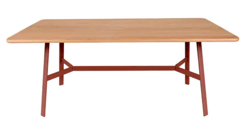 Load image into Gallery viewer, Red ochre Fermob SO'O oak dining table, 180x90 cm, 6-seater, showcasing sturdy wooden construction and modern design.
