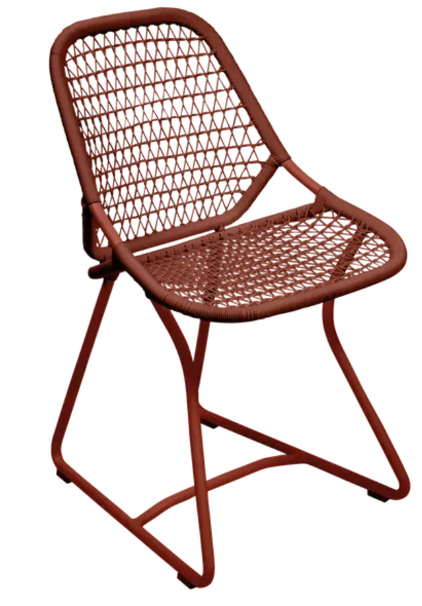 Load image into Gallery viewer, Red ochre Fermob Sixties outdoor chair with a stylish modern design, ideal for restaurant and hospitality outdoor seating.
