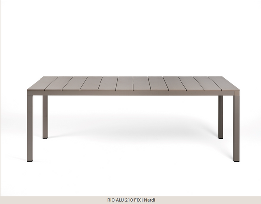 Nardi Rio Alu 210 fixed outdoor table with aluminum top and legs, ideal for garden or patio seating, outdoor use.