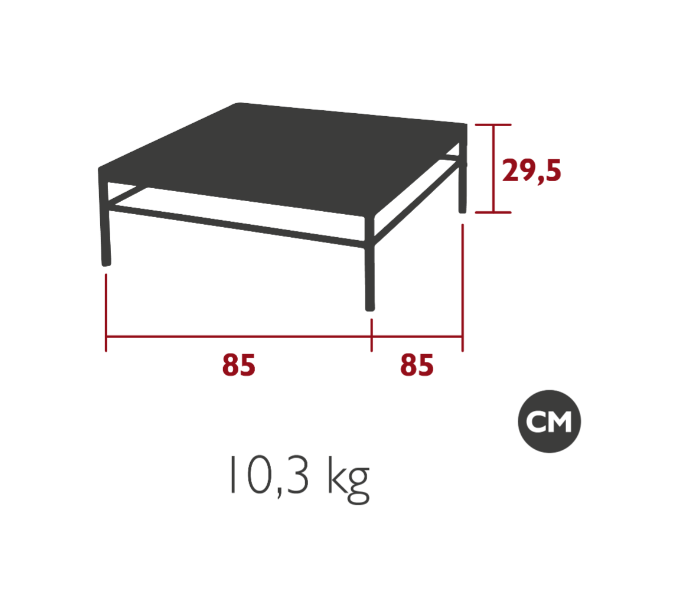 Load image into Gallery viewer, Fermob Rivage outdoor metal low table measuring 85x85cm with a modern, minimalist design for patio or garden use.
