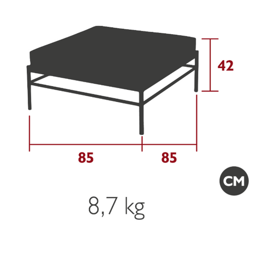 Fermob Rivage outdoor ottoman made of metal, featuring a sleek, modern design suitable for patio or garden seating.