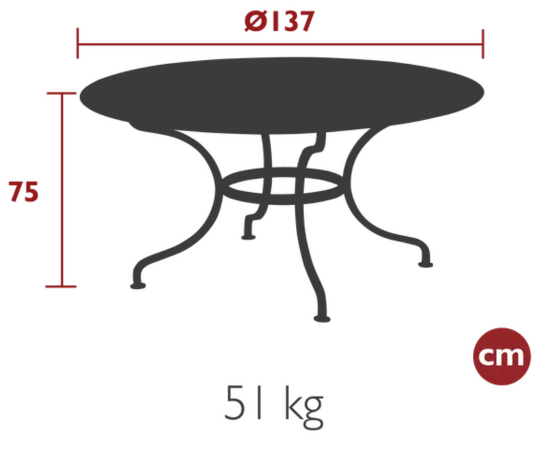 Load image into Gallery viewer, Fermob Romane round table with 137cm diameter, seating up to 8 guests, outdoor dining table in vibrant color.
