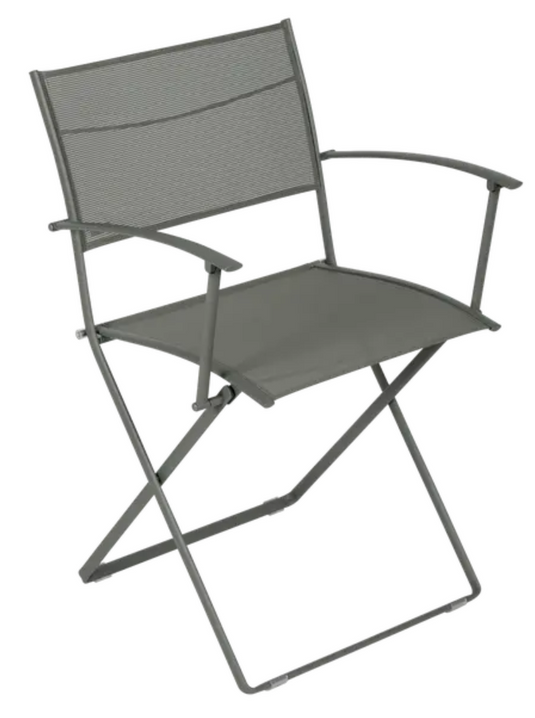 Fermob Plein Air Armchair folding chair in rosemary green, lightweight and stylish outdoor seating with a modern design.