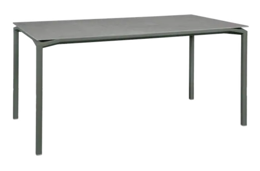 Fermob CALVI Creta mineral dining table in rosemary grey, 160 x 80 cm, six-seater with a modern outdoor design.