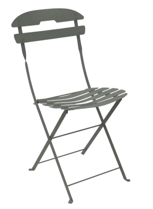 Fermob LA MÔME Rosemary folding chair with a sleek, modern design, perfect for patio and outdoor seating.