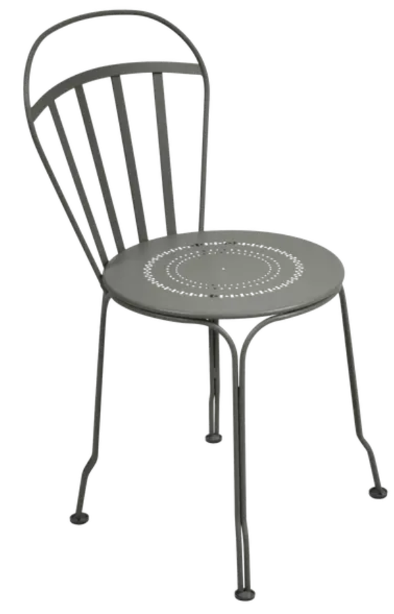 Load image into Gallery viewer, Fermob Louvre outdoor chair with a sleek design, featuring a metal frame and slatted seat in a vibrant color.
