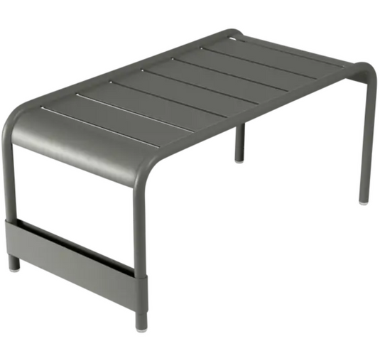 Fermob Luxembourg large low table and bench in rosemary color, 86x44 cm, outdoor furniture with a sleek design.