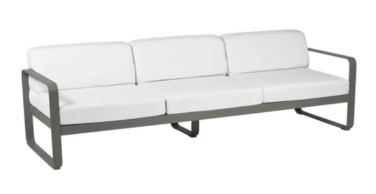 Rosemary off-white Fermob Bellevie 3-seater outdoor sofa with metal frame, suitable for garden or patio seating.