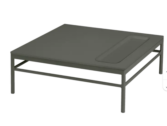 Fermob Rivage outdoor metal low table measuring 85x85cm with a sleek, modern design and a durable metal surface.