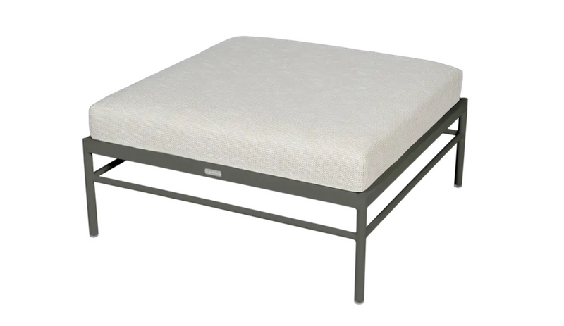 Load image into Gallery viewer, Fermob Rivage outdoor ottoman with metal frame and wicker-style rosemary finish, versatile lounge footstool for outdoor spaces.
