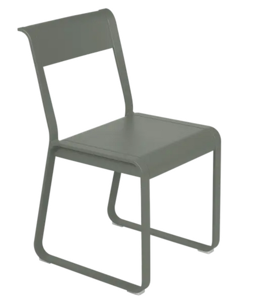 Fermob Bellevie Chair V2, outdoor metal chair with a sleek, modern design and a woven seat in a natural color.