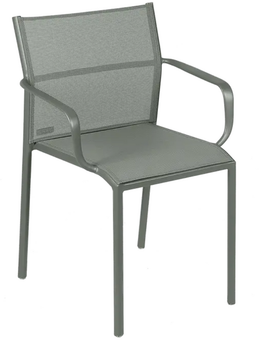 Fermob Cadiz outdoor aluminum armchair with technical fabric seat and back in a stylish design, suitable for garden or patio use.