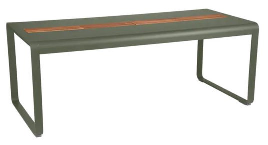 Fermob Bellevie outdoor dining table in wood and metal, 196 x 90 cm, with storage, eight-seater, stylish garden furniture