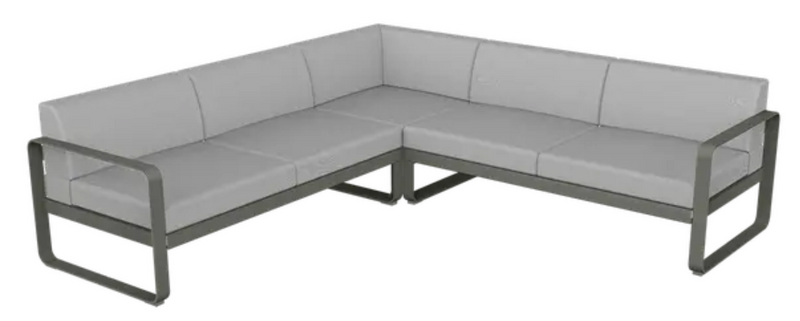 Load image into Gallery viewer, Fermob Bellevie Composition 2 outdoor lounge sofa set with grey cushions and modular design, perfect for patio relaxation.
