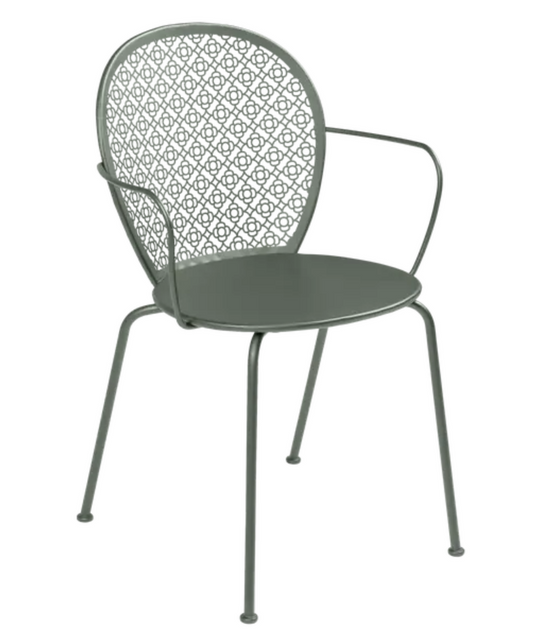 Fermob LORETTE outdoor metal armchair with a modern design, featuring a sleek metal frame and comfortable seat for outdoor use.