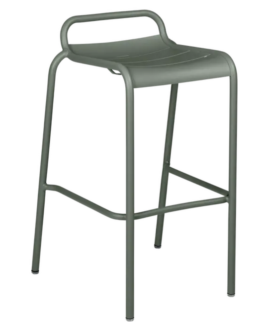 Fermob Luxembourg outdoor bar stool with a sleek design, suitable for restaurant or home outdoor dining spaces.