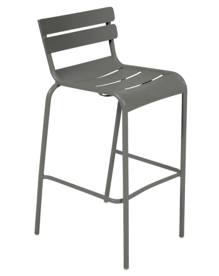 Load image into Gallery viewer, Red Fermob Luxembourg Bar Armchair featuring a sleek metal design, ideal for pub or bar settings.
