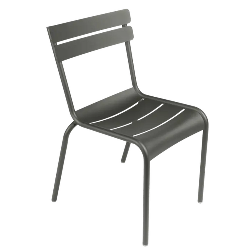 Load image into Gallery viewer, Rosemary Luxembourg Fermob armchair with a sleek metal design, stackable and suitable for outdoor or restaurant seating.
