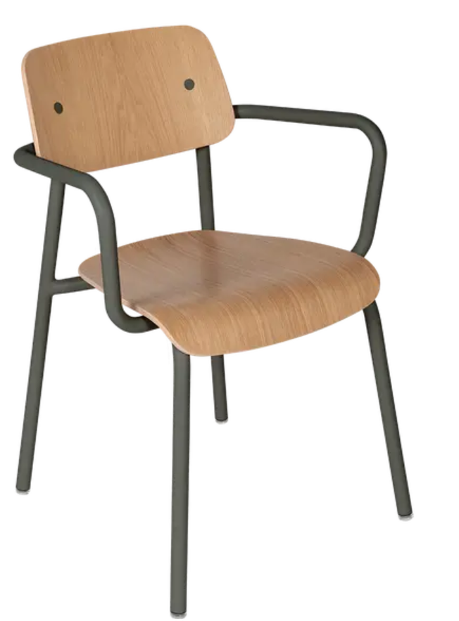 Load image into Gallery viewer, Fermob Studie Oak outdoor armchair with a sturdy wooden frame, ideal for patio or garden seating.
