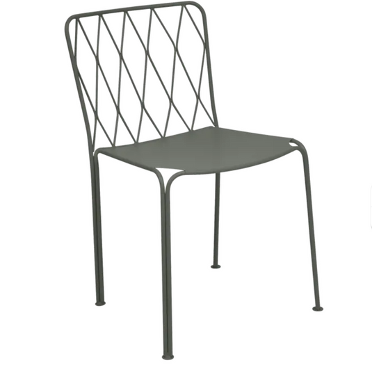 Fermob Kintbury stackable outdoor metal chair in white, ideal for patio or restaurant outdoor furniture.