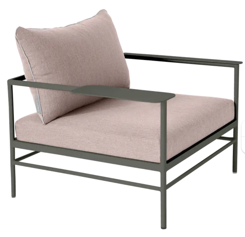 Load image into Gallery viewer, Fermob Rivage low armchair with metal frame and woven seat, suitable for outdoor garden furniture in a natural setting.
