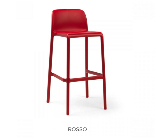 Nardi Faro high stackable bar stool in vibrant red, outdoor patio furniture with a sleek, modern design.