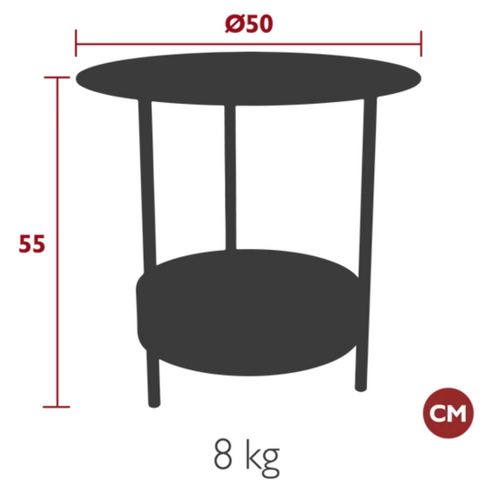 Fermob Salsa pedestal side table with round tabletop and pedestal base, outdoor furniture for patio or garden use.