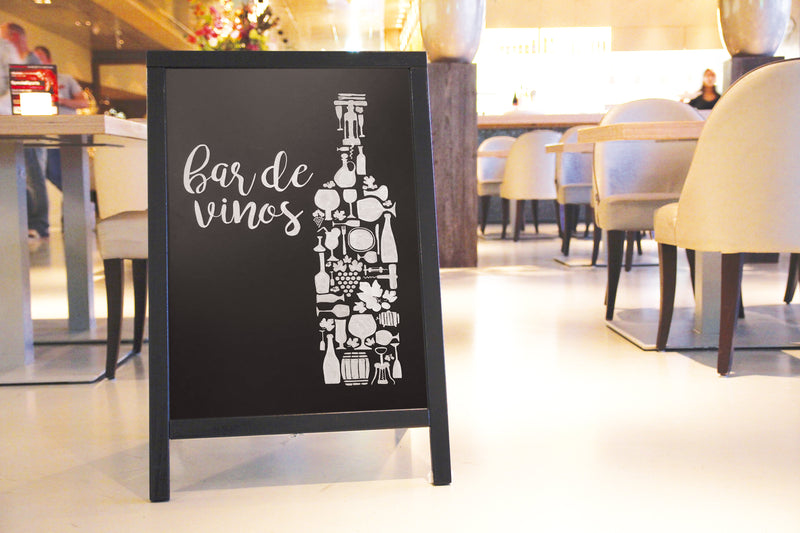 Load image into Gallery viewer, Securit Lit Pavement Sign Set - Woody Small Pinewood Pavement Board in Black 85 cm - Board + LED Lamp + Wind Stopper + Markers
