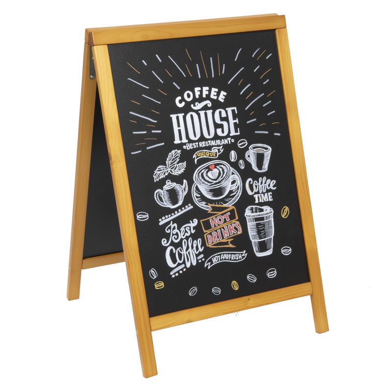 Load image into Gallery viewer, Securit Lit Pavement Sign Set - Woody Small Pinewood Pavement Board in Teak 85 cm - Board + LED Lamp + Wind Stopper + Markers

