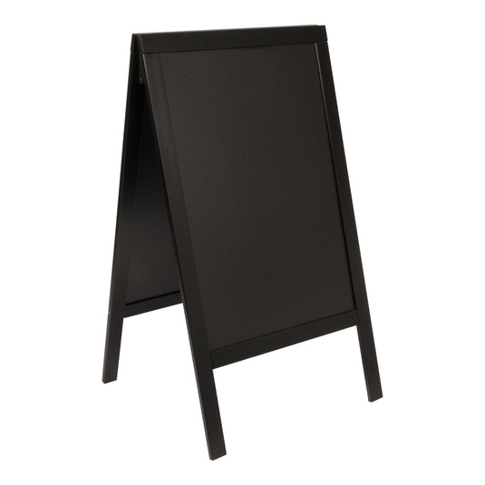 Securit Lit Pavement Sign Set - Woody Large Pinewood Pavement Board in Black 120 cm - Board + LED Lamp + Wind Stopper + Markers