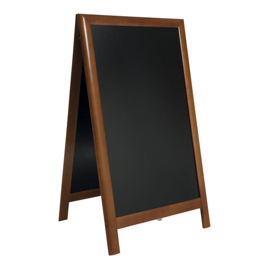 Securit Chalkboard Set - Deluxe Large Rubberwood Pavement Board Dark Brown 120 cm - Board + Waterproof Markers + Cleaner