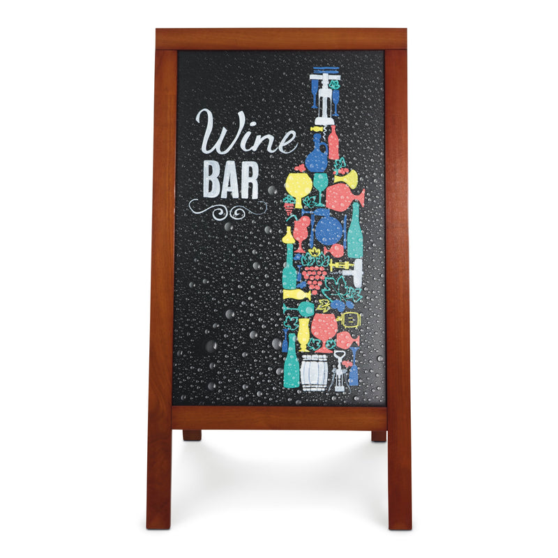 Load image into Gallery viewer, Securit Chalkboard Set - Deluxe Large Rubberwood Pavement Board in Mahogany 135 cm - Board + Waterproof Markers + Cleaner
