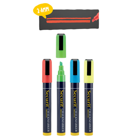 Securit Chalkmarkers - Wallet - Assorted Primary 14,5x1,5x2cm - Pack of 12