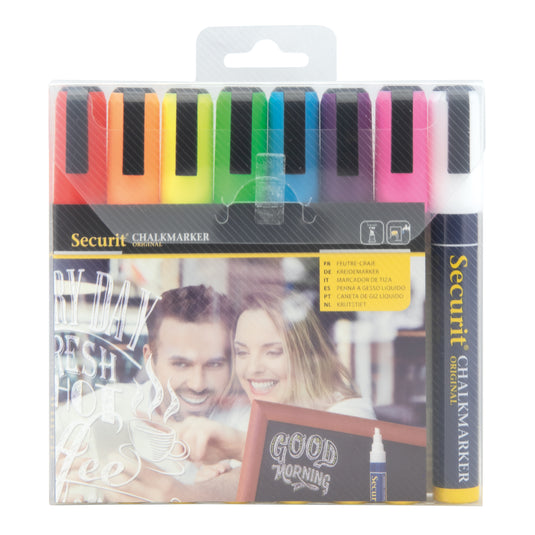 Securit Chalkmarkers - Wallet - Assorted Primary 14,5x1,5x2cm - Pack of 12