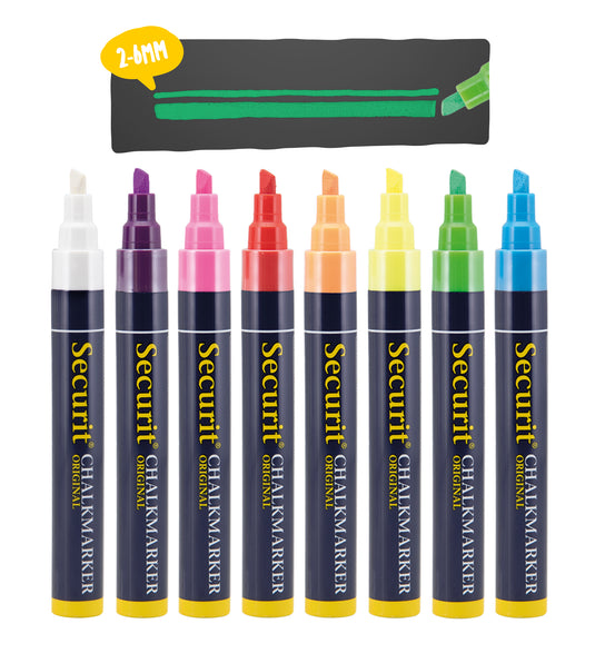 Securit Chalkmarkers - Wallet - Assorted Primary 14,5x1,5x2cm - Pack of 12