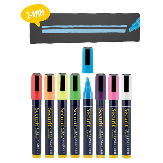 Securit Chalkmarkers - Wallet - Assorted Primary 14,5x1,5x2cm - Pack of 12