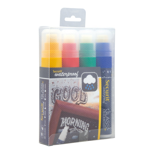 Securit Chalkmarkers - Wallet Waterproof - Assorted Primary 15,5x2,7x2,7cm - Pack of 12