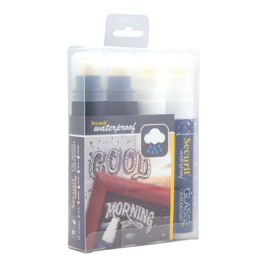 Securit Chalkmarkers - Wallet Waterproof - Black/White 15,5x2,7x2,7cm - Pack of 12