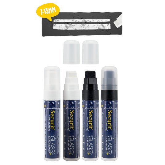 Securit Chalkmarkers - Wallet Waterproof - Black/White 15,5x2,7x2,7cm - Pack of 12