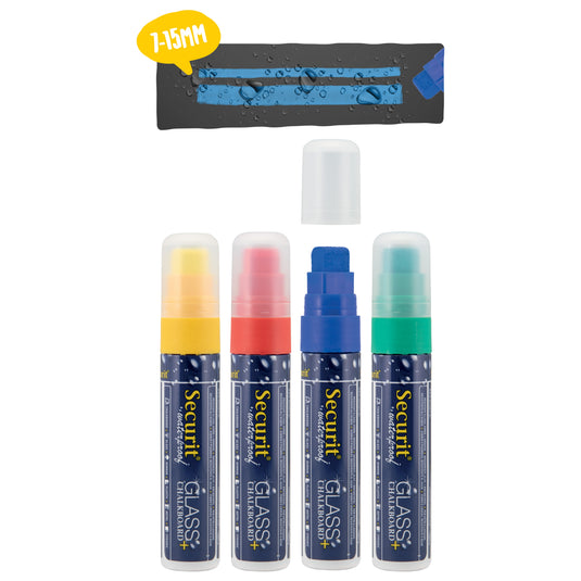Securit Chalkmarkers - Wallet Waterproof - Assorted Primary 15,5x2,7x2,7cm - Pack of 12