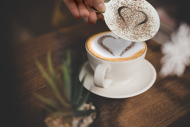 Load image into Gallery viewer, Securit Accessoires - Coffee Stencils - Stainless Steel 10x12,4x0,1cm - Pack of 6 - in use
