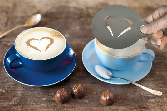 Securit Accessoires - Coffee Stencils - Stainless Steel 10x12,4x0,1cm - Pack of 6 - in use