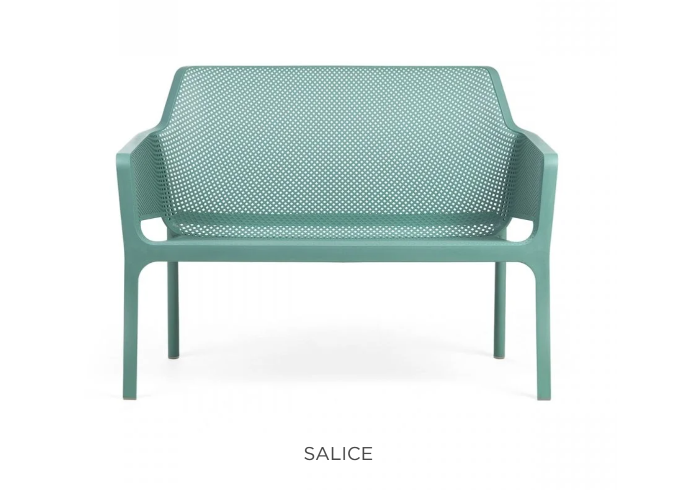 Outdoor Nardi Net Bench 2-seater made of durable outdoor materials, featuring a sleek design with a woven net backrest.