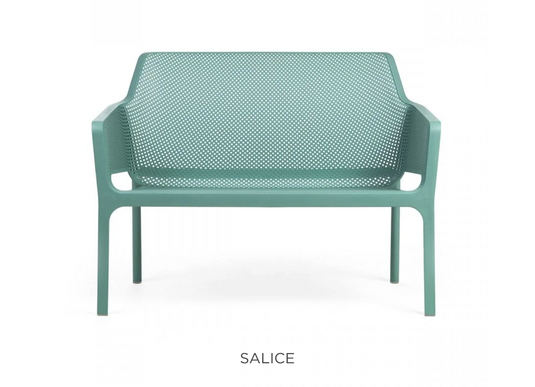 Nardi Net Bench outdoor 2-seater with woven net design, sturdy frame, suitable for garden or patio seating.